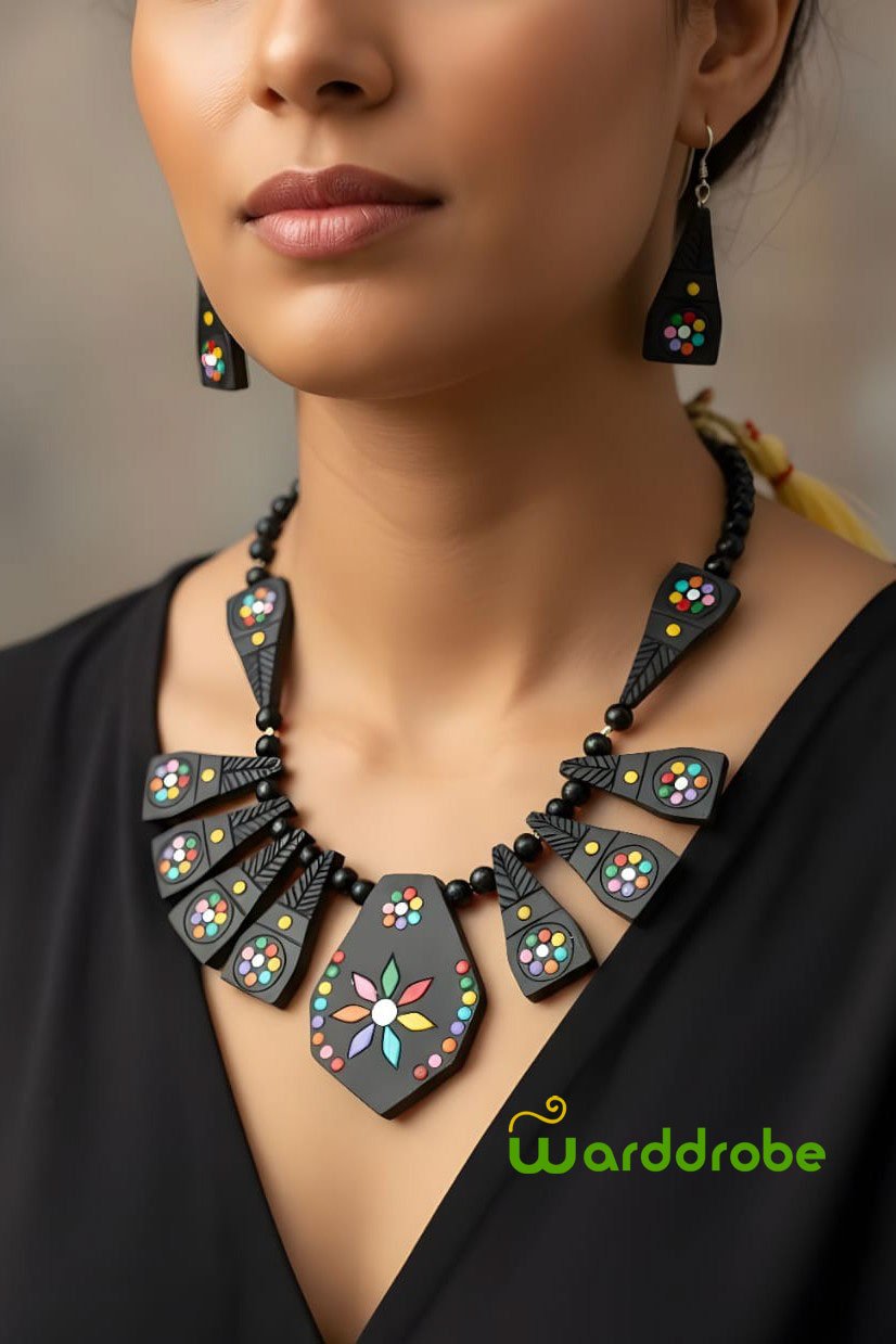 Handmade & Hand‑Painted Terracotta Jewellery Set