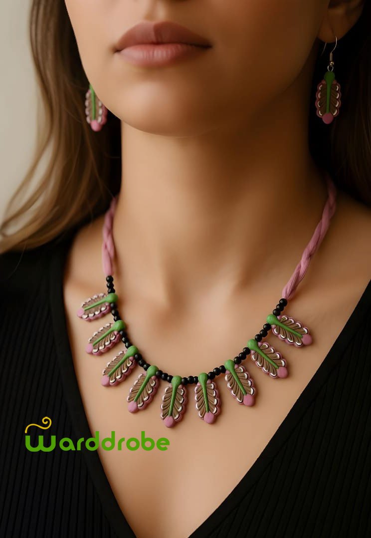 Handmade & Hand‑Painted Terracotta Jewellery Set