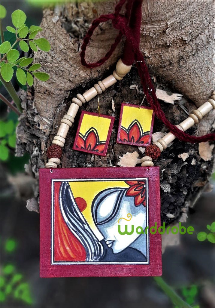 Handmade & Hand‑Painted Fabric Jewellery Set - Image 4