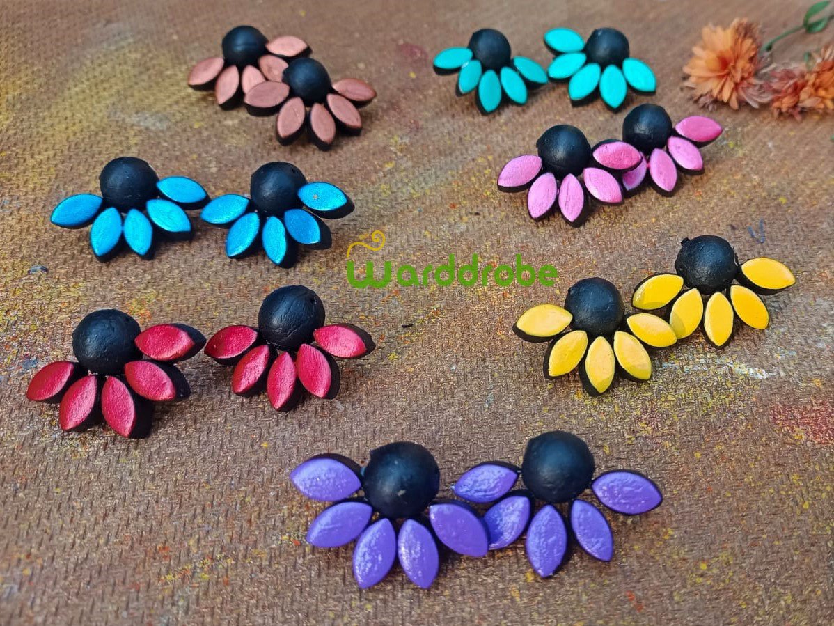 Handmade & Hand‑Painted Terracotta Jewellery Earrings. - Image 2