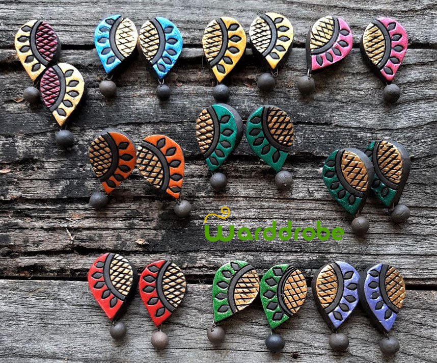 Handmade & Hand‑Painted Terracotta Jewellery Earrings.