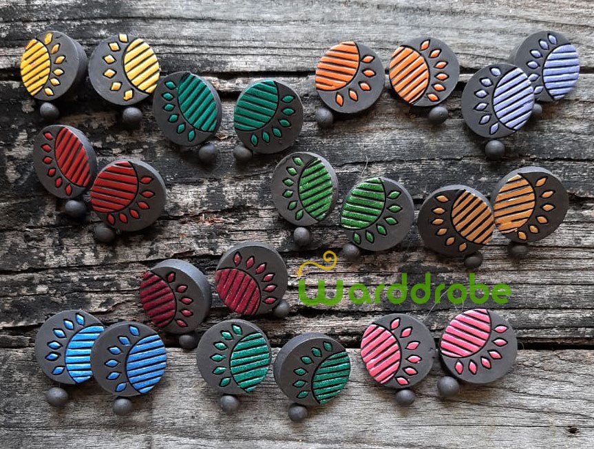 Handmade & Hand‑Painted Terracotta Jewellery Earrings. - Image 2