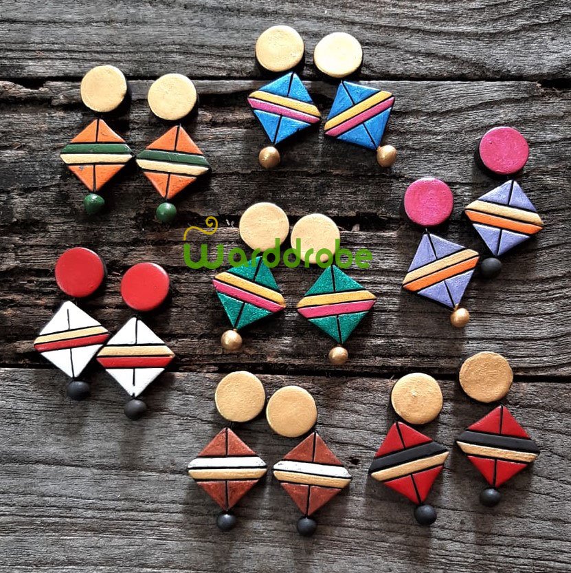 Handmade & Hand‑Painted Terracotta Jewellery Earrings. - Image 6