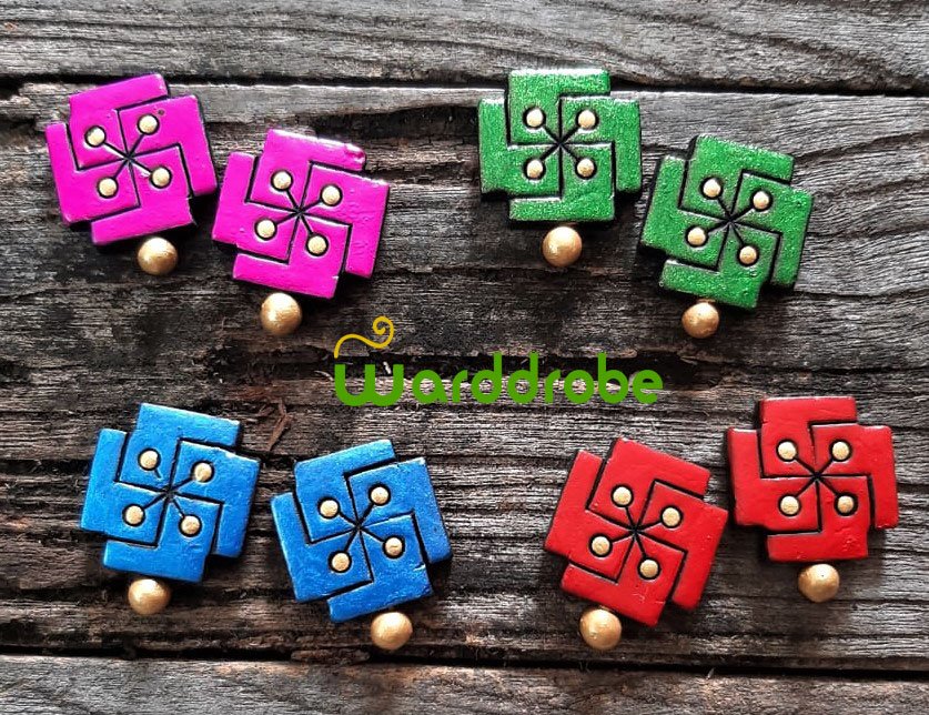 Handmade & Hand‑Painted Terracotta Jewellery Earrings. - Image 7