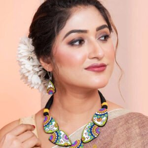 Handmade & Hand‑Painted Terracotta Jewellery Pendant Set.