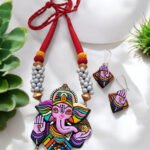 Handmade & Hand‑Painted Terracotta Jewellery Pendant Set.