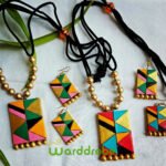 Handmade & Hand‑Painted Terracotta Jewellery Pendant Set.