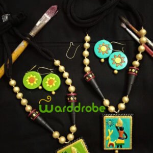 Handmade & Hand‑Painted Terracotta Jewellery Pendant Set.