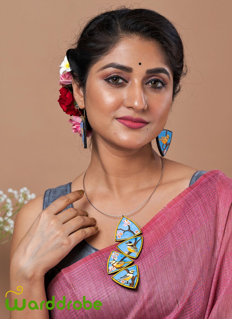 Handmade & Hand‑Painted Terracotta Jewellery Pendant Set.