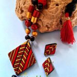 Handmade & Hand‑Painted Terracotta Jewellery Pendant Set.