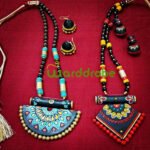 Handmade & Hand‑Painted Terracotta Jewellery Pendant Set.