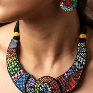 Handmade & Hand‑Painted Terracotta Jewelry Pendant Set.