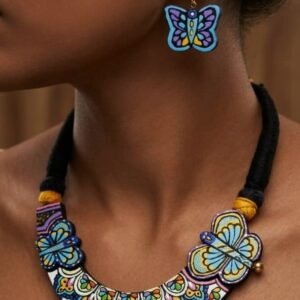 Handmade & Hand‑Painted Terracotta Jewelry Pendant Set.