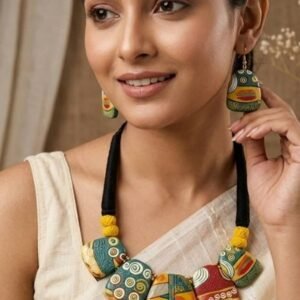 Handmade & Hand‑Painted Terracotta Jewelry Pendant Set