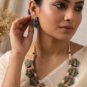 Handmade & Hand‑Painted Terracotta Jewelry Pendant Set
