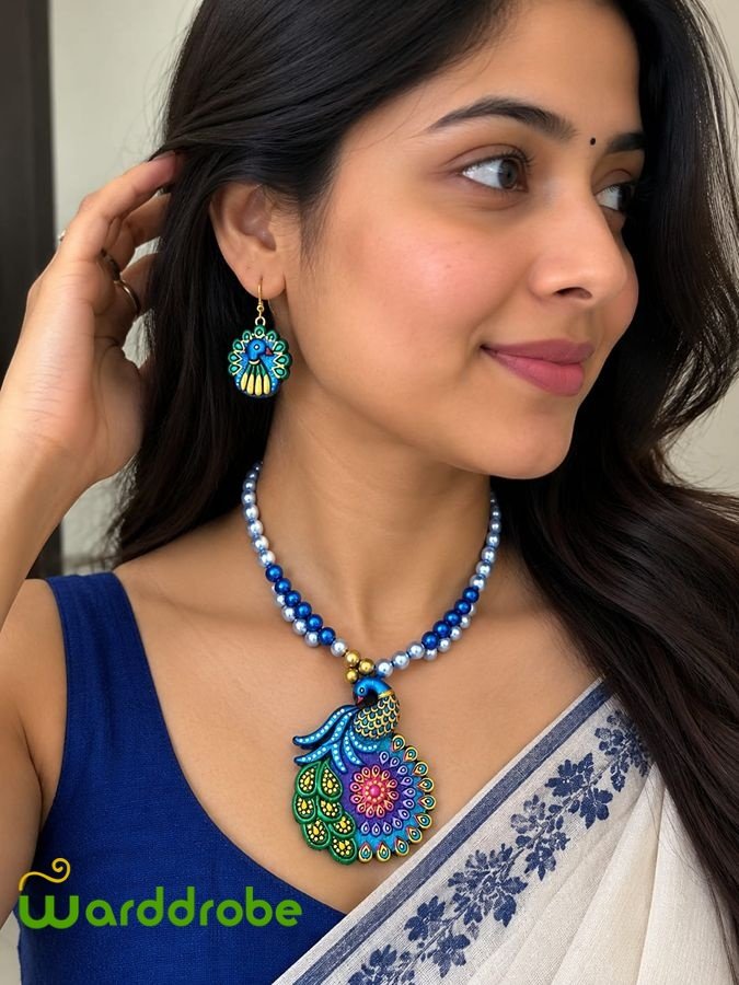 Handmade & Hand‑Painted Terracotta Jewelry Pendant Set - Image 2