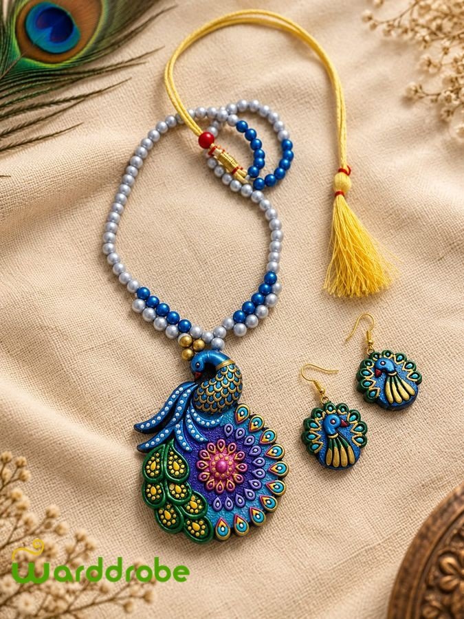 Handmade & Hand‑Painted Terracotta Jewelry Pendant Set - Image 4