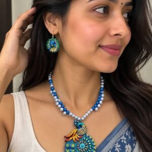 Handmade & Hand‑Painted Terracotta Jewelry Pendant Set