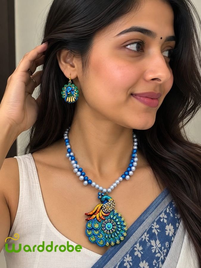 Handmade & Hand‑Painted Terracotta Jewelry Pendant Set