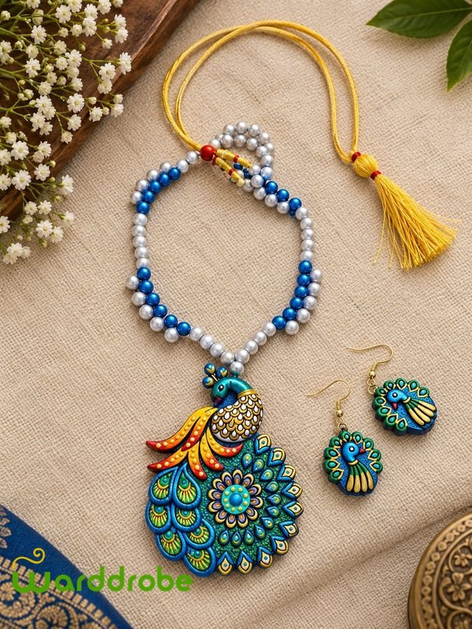 Handmade & Hand‑Painted Terracotta Jewelry Pendant Set - Image 3