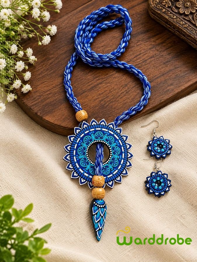 Handmade & Hand‑Painted Terracotta Jewelry Pendant Set - Image 4