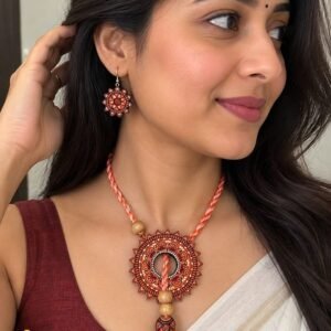 Handmade & Hand‑Painted Terracotta Jewelry Pendant Set