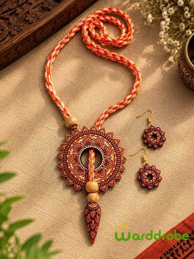 Handmade & Hand‑Painted Terracotta Jewelry Pendant Set - Image 3