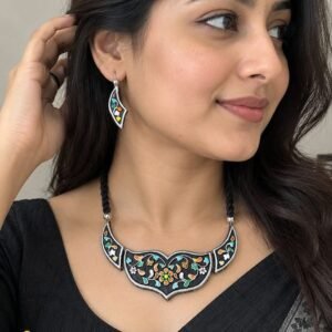 Handmade & Hand‑Painted Terracotta Jewelry Pendant Set
