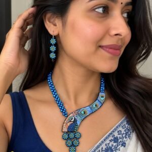Handmade & Hand‑Painted Terracotta Jewelry Pendant Set