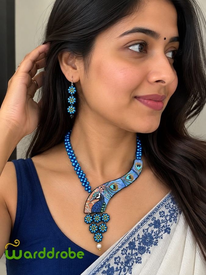 Handmade & Hand‑Painted Terracotta Jewelry Pendant Set