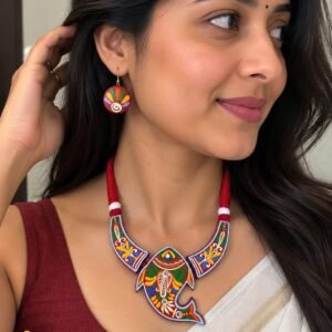Handmade & Hand‑Painted Terracotta Jewelry Pendant Set