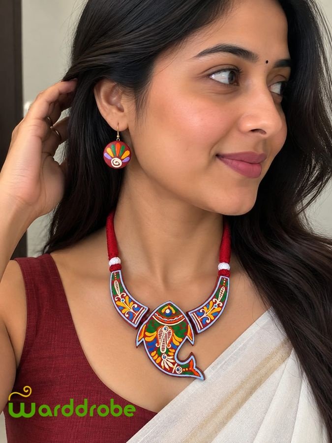 Handmade & Hand‑Painted Terracotta Jewelry Pendant Set
