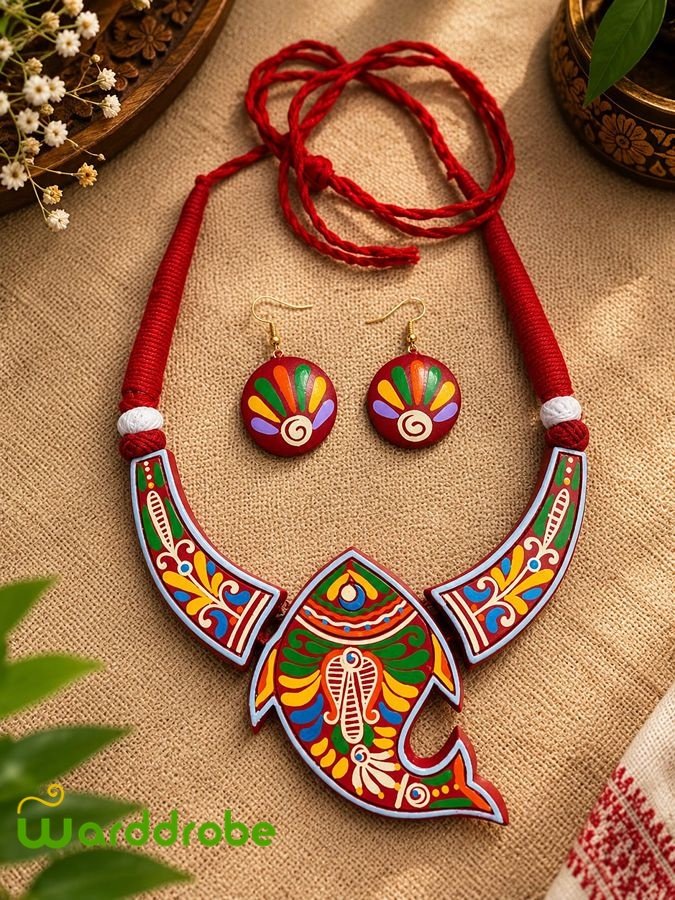 Handmade & Hand‑Painted Terracotta Jewelry Pendant Set - Image 2