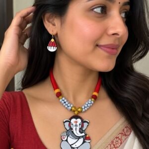 Handmade & Hand‑Painted Terracotta Jewelry Pendant Set
