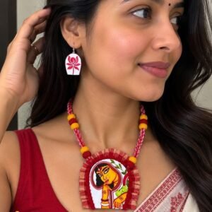 Handmade & Hand‑Painted Terracotta Jewelry Pendant Set