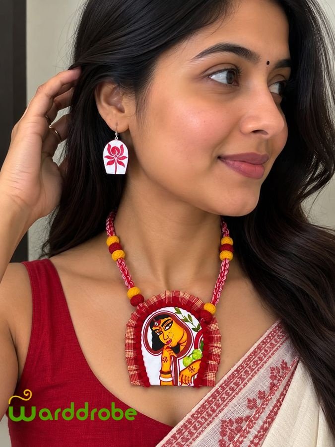 Handmade & Hand‑Painted Terracotta Jewelry Pendant Set
