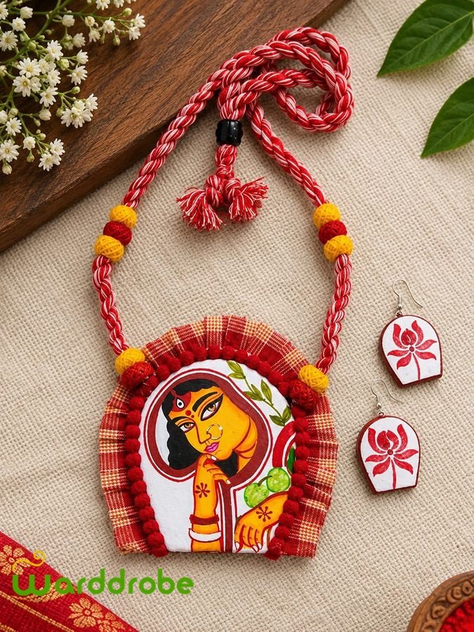 Handmade & Hand‑Painted Terracotta Jewelry Pendant Set - Image 2