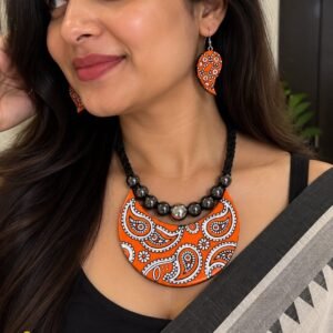 Handmade & Hand‑Painted Terracotta Jewelry Pendant Set
