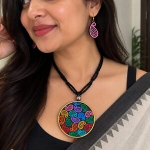 Handmade & Hand‑Painted Terracotta Jewelry Pendant Set
