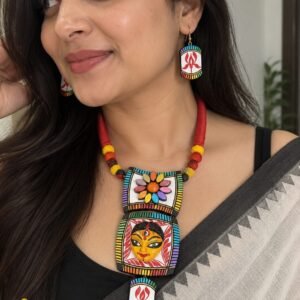 Handmade & Hand‑Painted Terracotta Jewelry Pendant Set